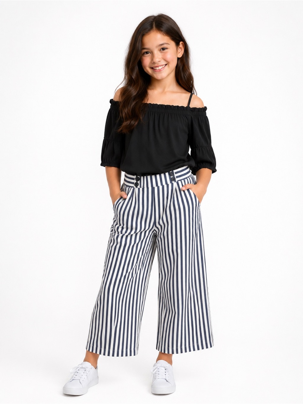 Zara black and White Striped Kids girl Pants